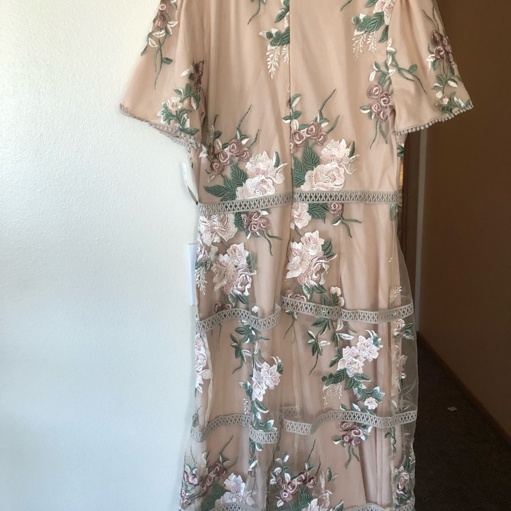 Floral Embroidered Beige Dress